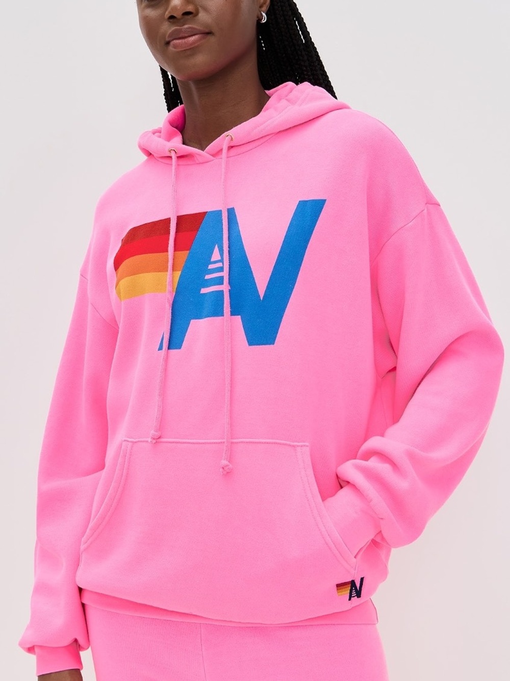 Aviator Nation Logo Pullover Relaxed Hoodie Sweatshirt Womens Mens Size S pink